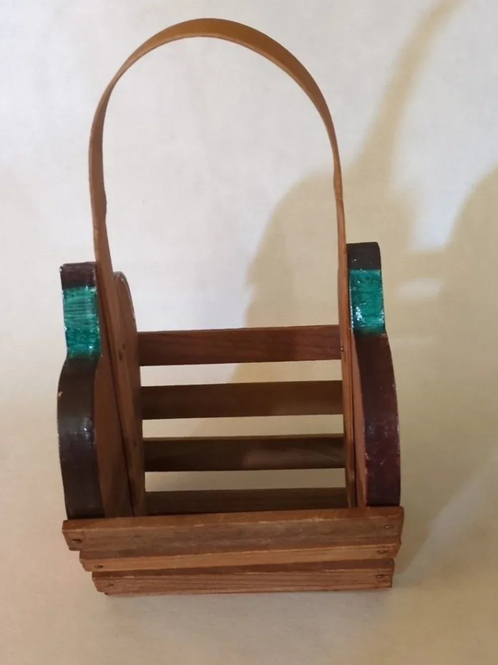 Vintage 1990s New Holland Floral Wood Apple Basket Farmhouse CottageCore Rustic